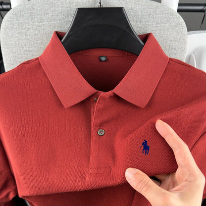 Men’s 100% Cotton Polo Shirt - Luxury Short Sleeve Golf Top with Embroidered Pony Design for Summer Casual Fashion