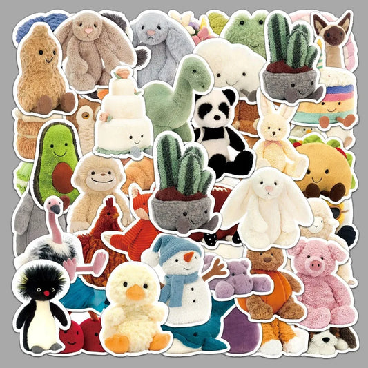 Cute Cartoon Plush Stickers - 10/51pcs Rabbit Bear Penguin Decals for Kids DIY Decor Guitar Car Bike Wall Art
