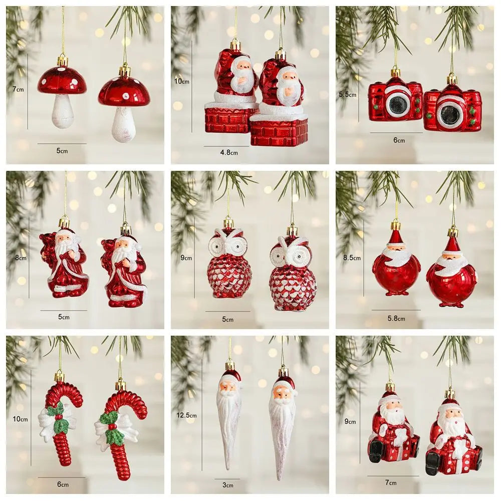 2PCS Red & White Christmas Hanging Ornaments – Plastic Santa Claus Tree Decorations for Holiday Party & Festival Supplies