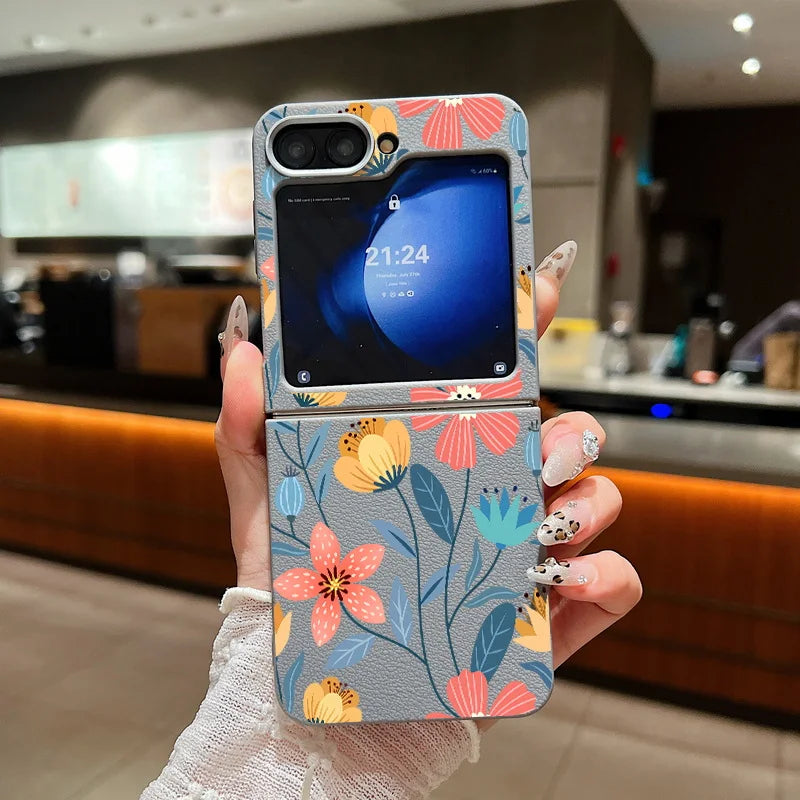 Floral Leather Texture Soft TPU Case for Samsung Galaxy Z Flip 6/5/4/3 5G – Stylish Folding Phone Cover
