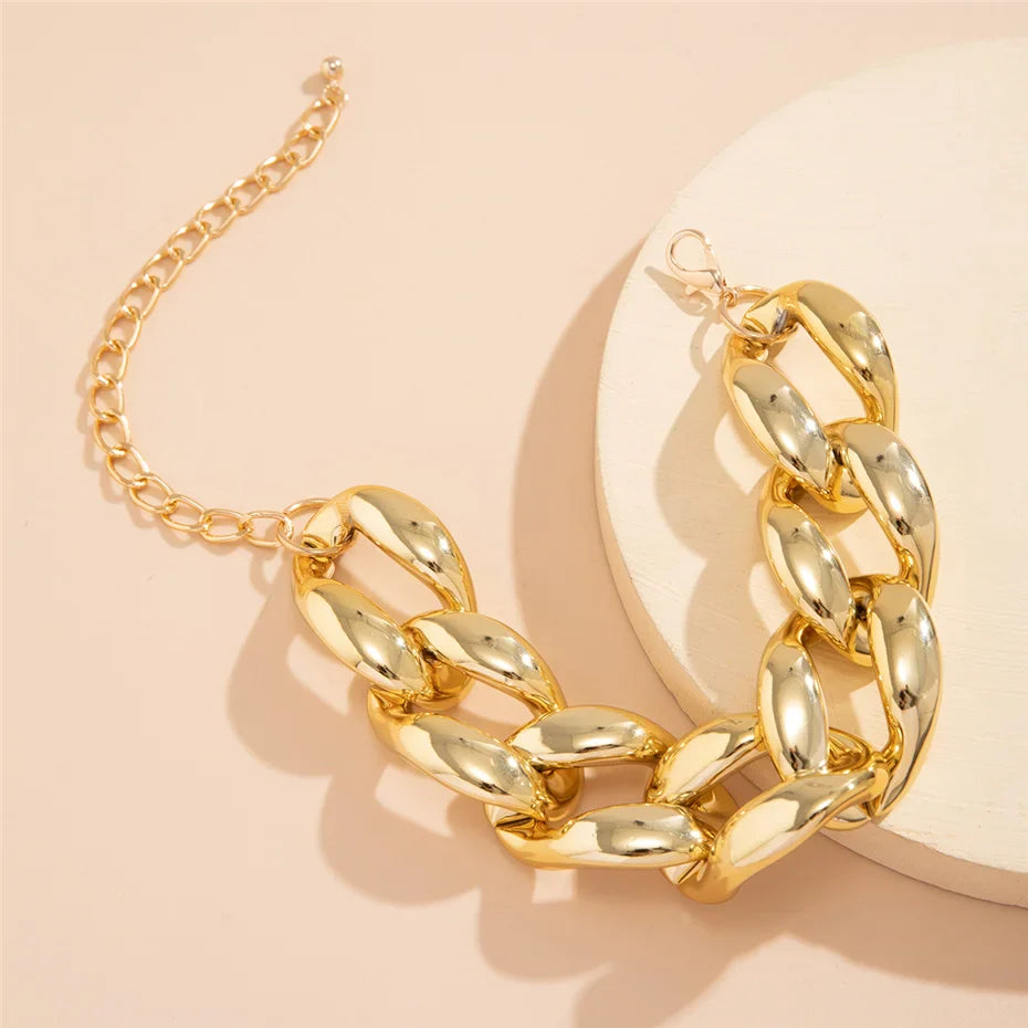 Exaggerated Plastic CCB Chunky Chain Necklace – Vintage Goth Twisted Lock, Thick Choker, Grunge Jewelry for Women & Men, Steampunk Style