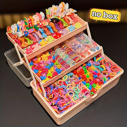 555Pcs Girls Hair Accessories Set - Colorful Butterfly Clips Elastic Bands & Hair Ties for Daily Ponytails and Styling