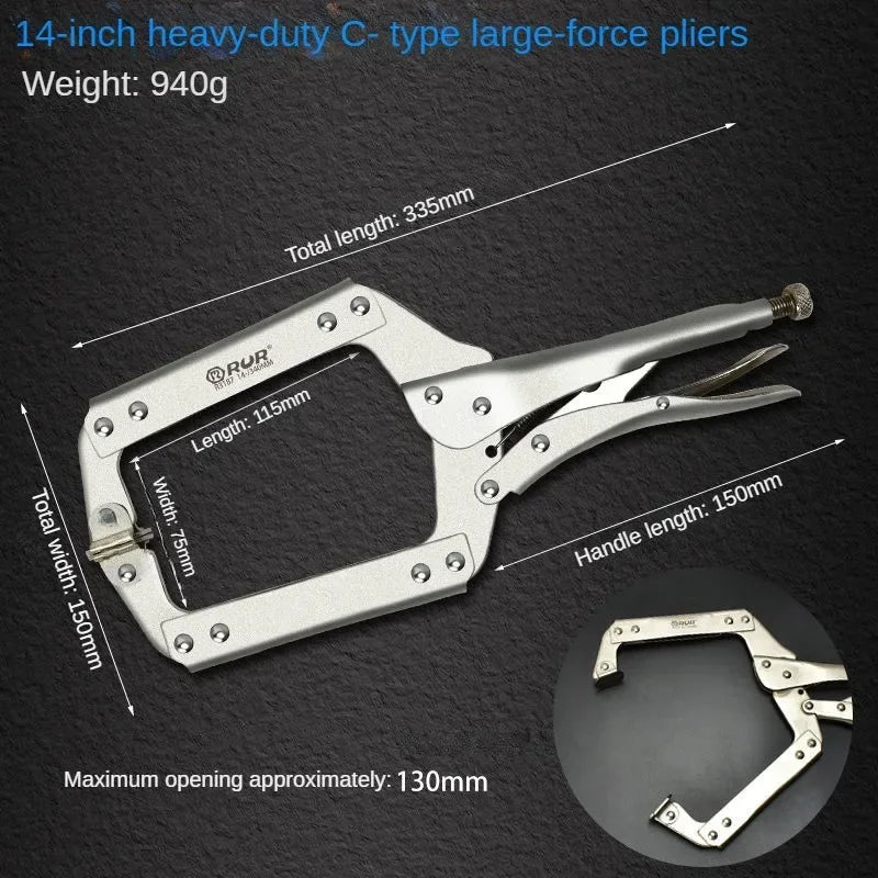RUR Heavy-Duty C-Type Locking Pliers - Multi-Function Industrial Clamps for Woodworking & Repairs
