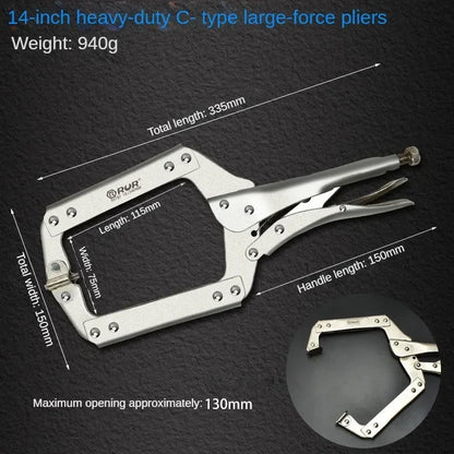 RUR Heavy-Duty C-Type Locking Pliers - Multi-Function Industrial Clamps for Woodworking & Repairs