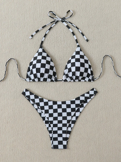 Retro Floral Print Bikini Set - Women's High Waisted Lace Up 2 Piece Summer Swimsuit Beachwear