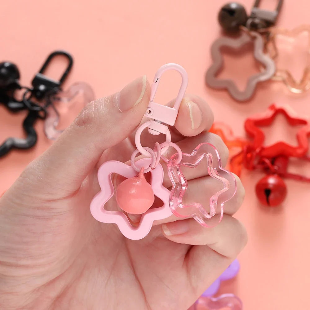 Hollow Star Bell Charm Keychain - Colorful Acrylic Bead Pendant for Bags, Lanyards & Jewelry Making Accessories