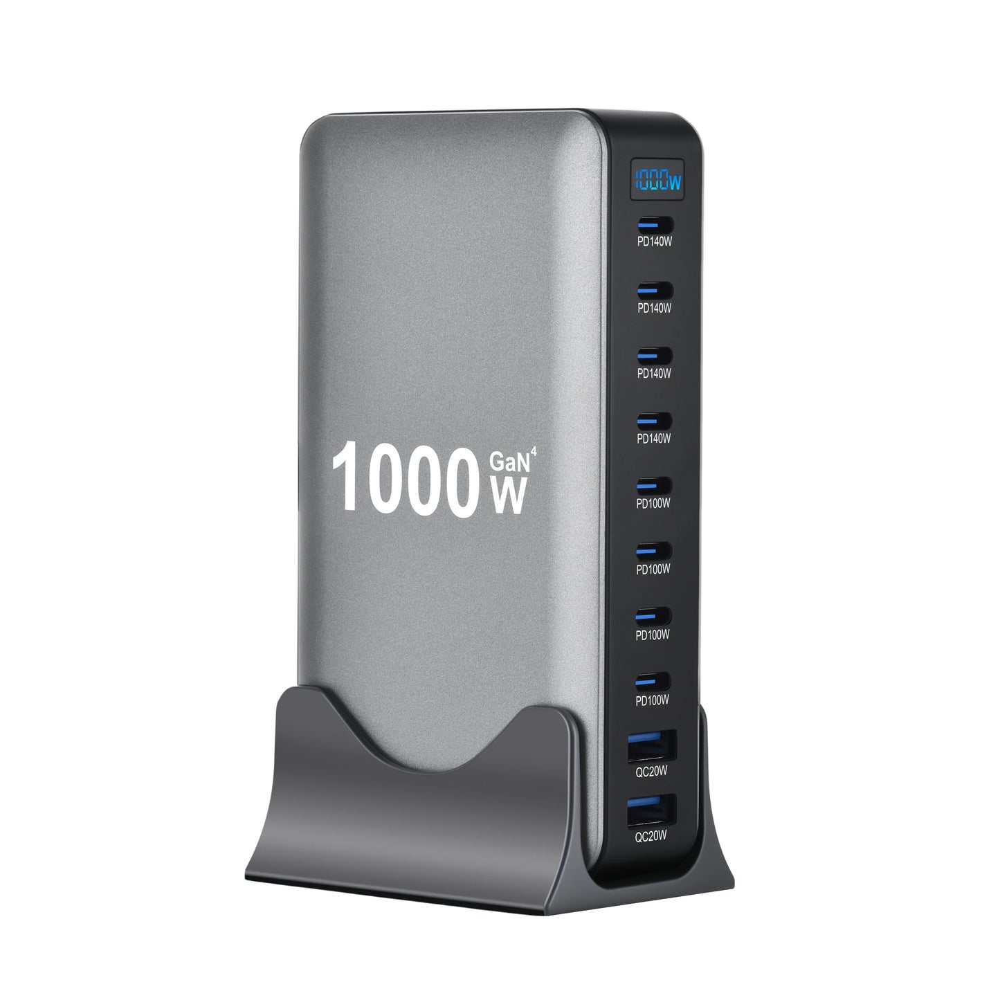 1000W 10-Port GaN Desktop Charger – 140W PD Fast Charging for MacBook Pro, 100W for Phone & Tablet, Multi-Port USB Hub Station