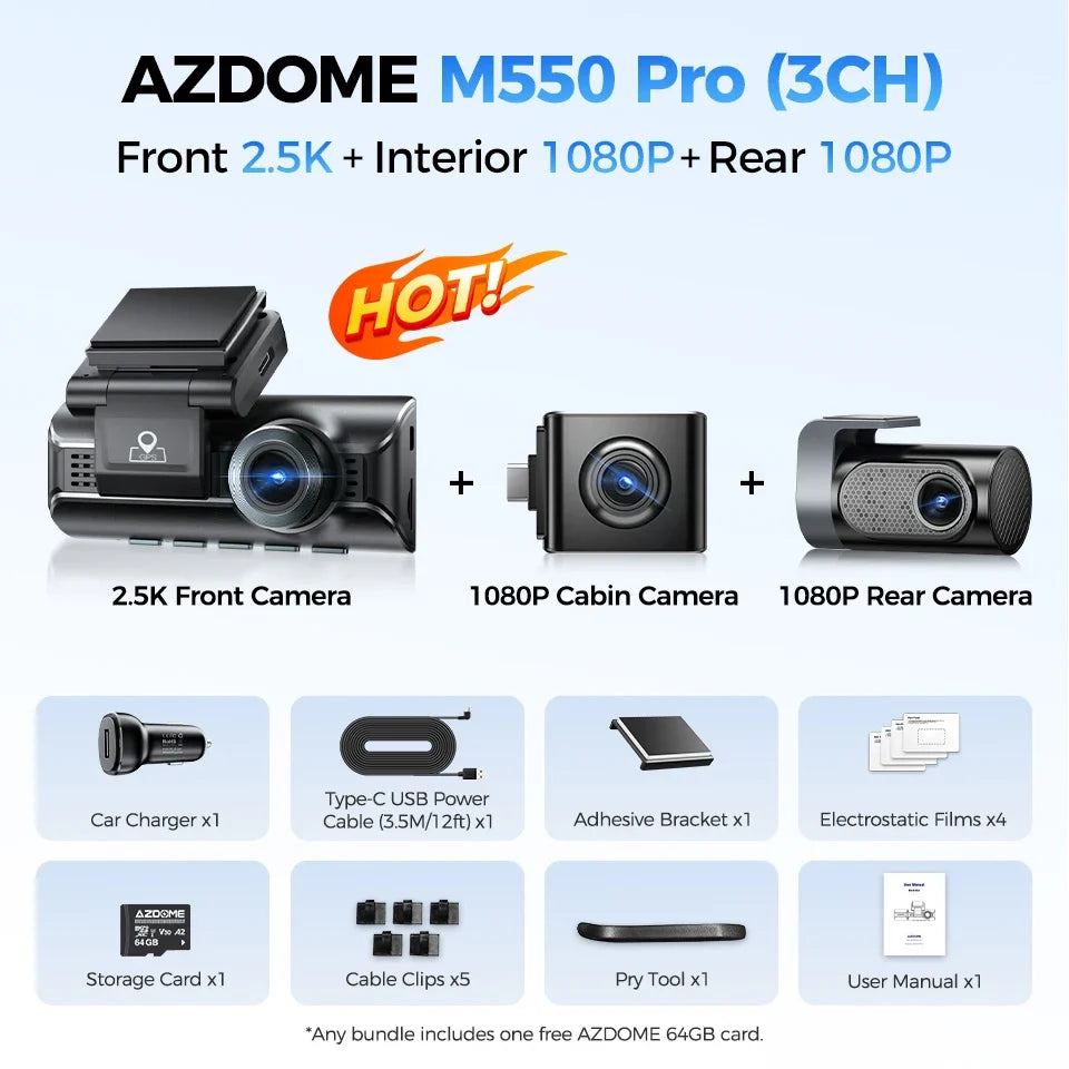 AZDOME M550 Pro 4K Dash Cam - WiFi GPS Car DVR with Night Vision G-Sensor Parking Monitor