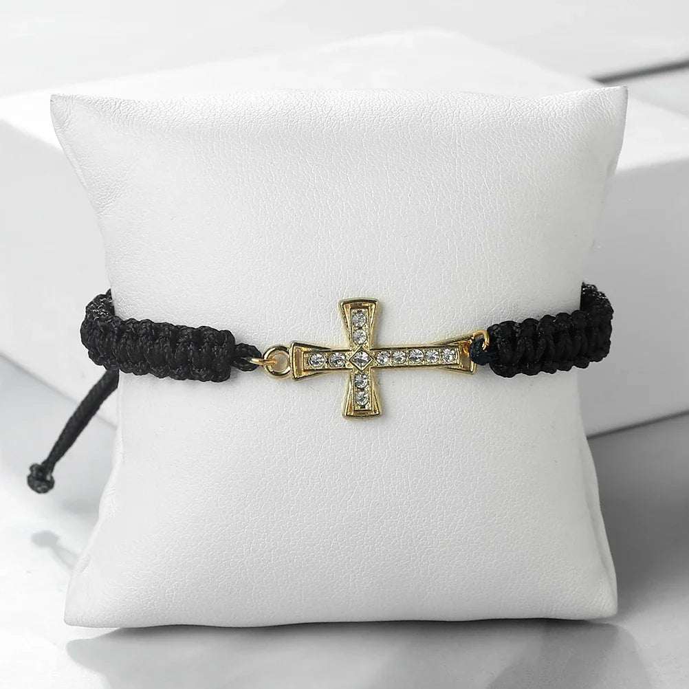 Red Crystal Cross Bracelet - Jesus Prayer Meditation Braided Healing Jewelry Gift for Couples