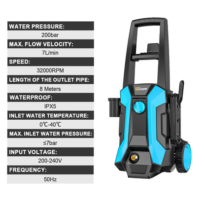 2200W 200Bar Electric Pressure Washer - Car & Garden Cleaning Gun with 180° Adjustable Nozzle