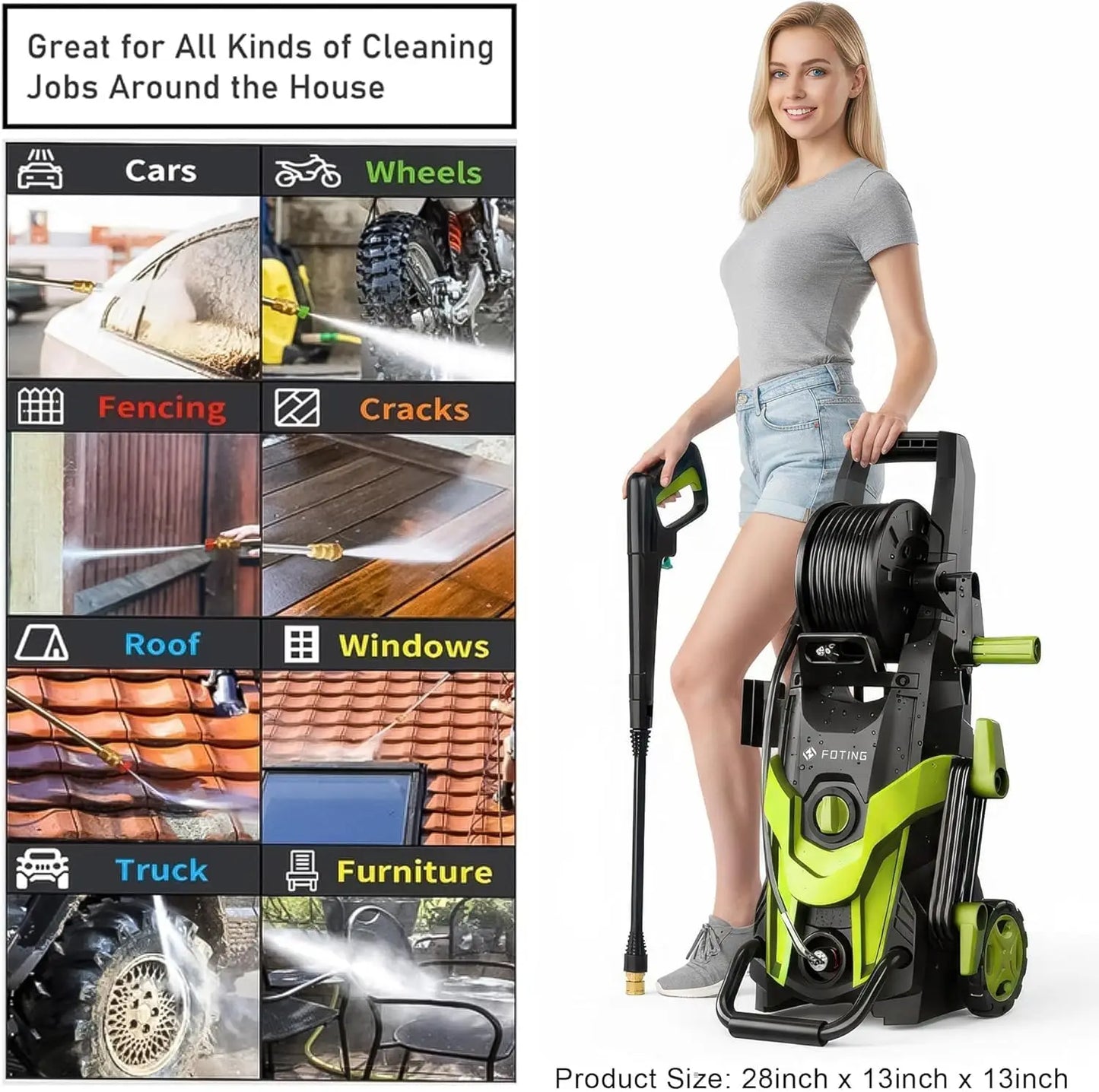 4700 PSI Pressure Washer - Power Cleaning Gun with 4 Quick-Connect Nozzles, Inlet Hose & Foam Cannon