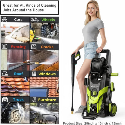 4700 PSI Pressure Washer - Power Cleaning Gun with 4 Quick-Connect Nozzles, Inlet Hose & Foam Cannon