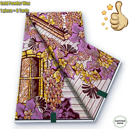 2026 African Grand Golden Wax Fabric - Soft Pink Flash Gold Ankara Batik Pagne