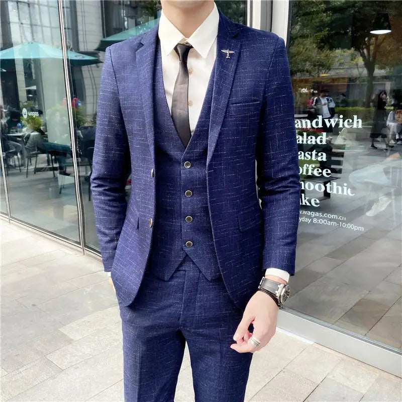 Men’s British Style 3-Piece Suit Set - Slim Fit Vest & Trousers Formal Banquet Fashion Ensemble