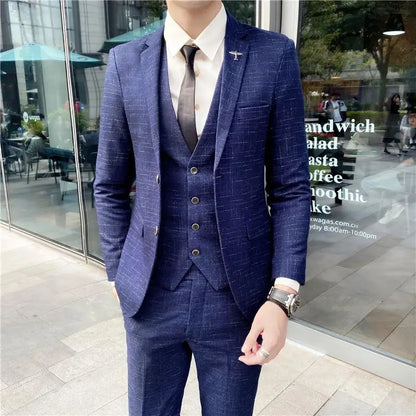Men’s British Style 3-Piece Suit Set - Slim Fit Vest & Trousers Formal Banquet Fashion Ensemble