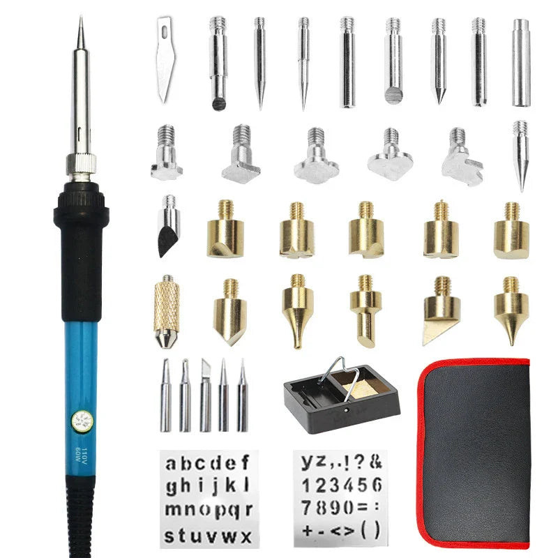 60W Electric Soldering & Pyrography Tool – Adjustable Temperature Wood Burning and Embossing Pen Set