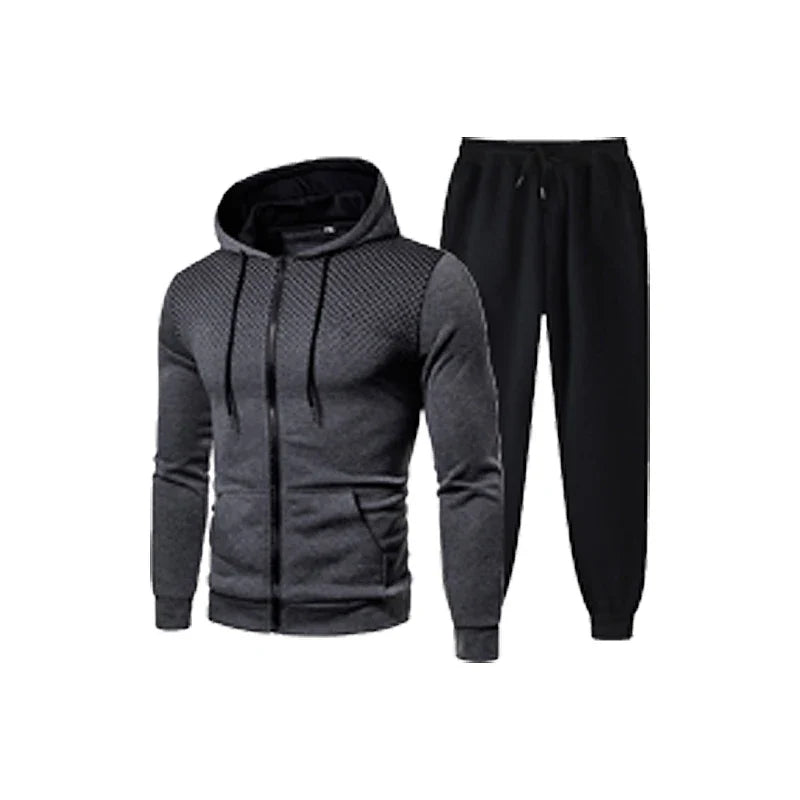 Men's Fleece Tracksuit Set – Solid Color Zip-Up Hoodie & Joggers | 2023 Fall/Winter Casual Sportswear