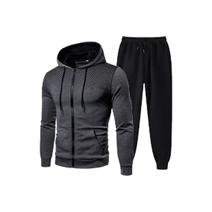 Men's Fleece Tracksuit Set – Solid Color Zip-Up Hoodie & Joggers | 2023 Fall/Winter Casual Sportswear