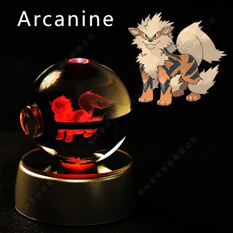 Pokémon Crystal Ball Night Light - 3D Pikachu Gengar Mewtwo Glass Lamp Statue Kids Birthday Gift