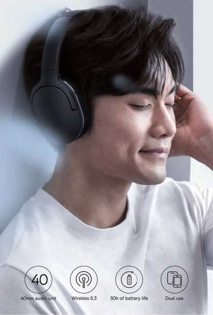 Baseus D02 Pro Wireless Headphones - Bluetooth 5.3, Foldable Sport Headset, Over-Ear Gaming Bluetooth Earbuds
