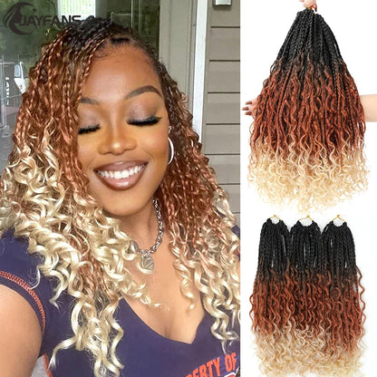 Jayfans Crochet Goddess Box Braids With Curly Ends - Bohemian Bob Style Synthetic Braiding Hair 1B 30 Blue Ombre Extensions