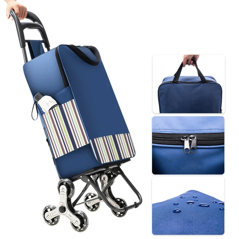 Lightweight Folding Grocery Shopping Trolley – Hand-Pull Stairs Climbing Cart for Household & Outdoor Travel