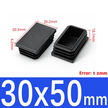 Black Square Tube End Caps - Plastic Blanking Plugs for Furniture, Tables & Chairs 10-100mm