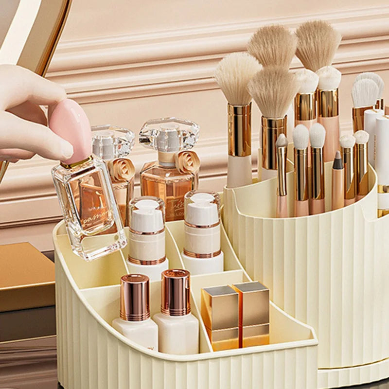 360° Rotating Makeup Organizer - Desktop Cosmetic Storage Display for Lipstick & Brushes