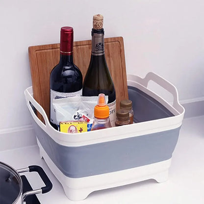 9L Collapsible Wash Basin - Portable Plastic Sink with Drain Plug for Vegetables, Fruits, Dishes & Storage