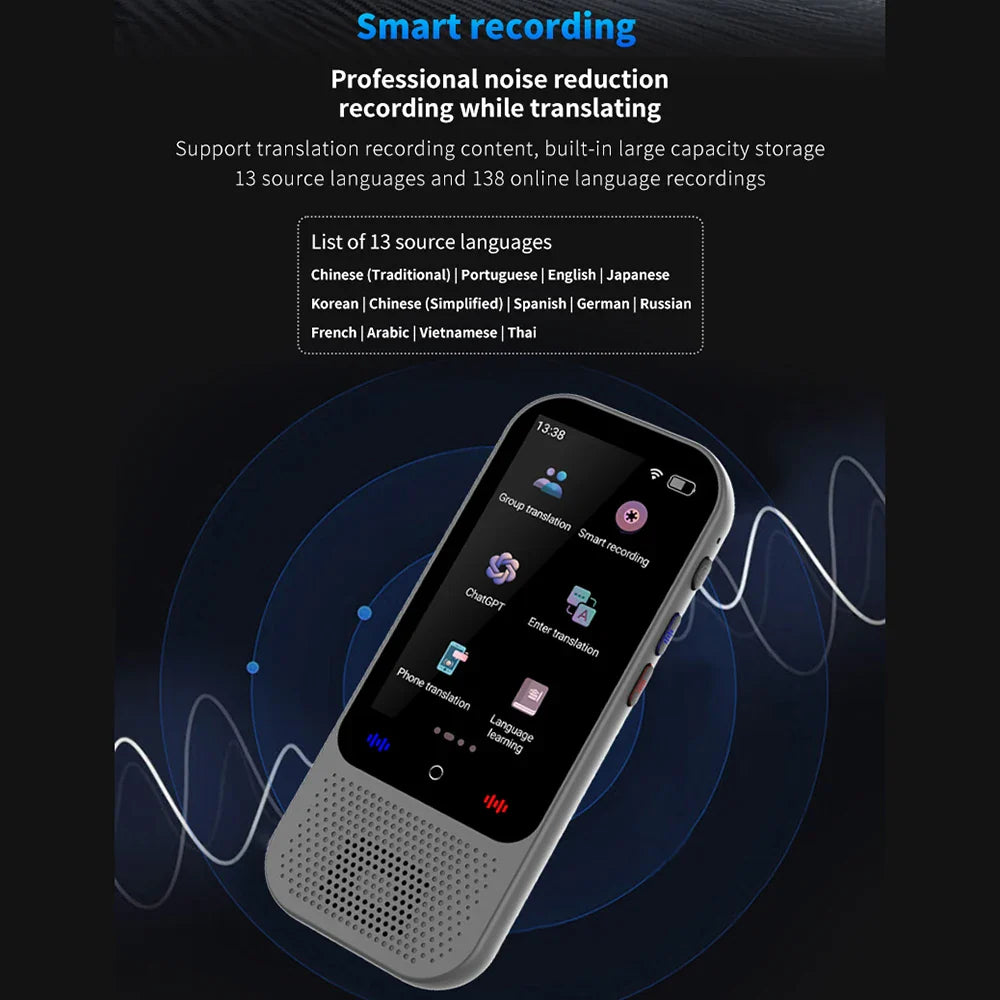 S80 Pro Portable Language Translator – 138 Languages, Voice Translation, 16 Offline Modes, ChatGPT Function
