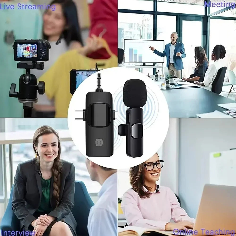 Basix Mini Wireless Lavalier Microphone - Noise Cancelling Portable Mic for iPhone Android Camera Live Interviews