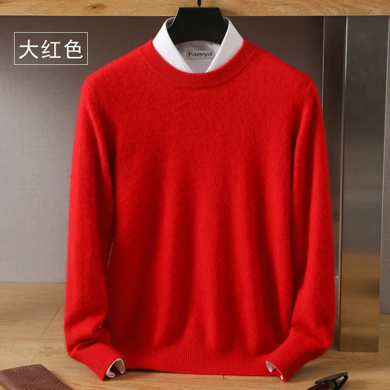 Men's Pure Mink Cashmere Sweater - O-Neck Long Sleeve Knit Pullover Autumn Winter Luxury Top