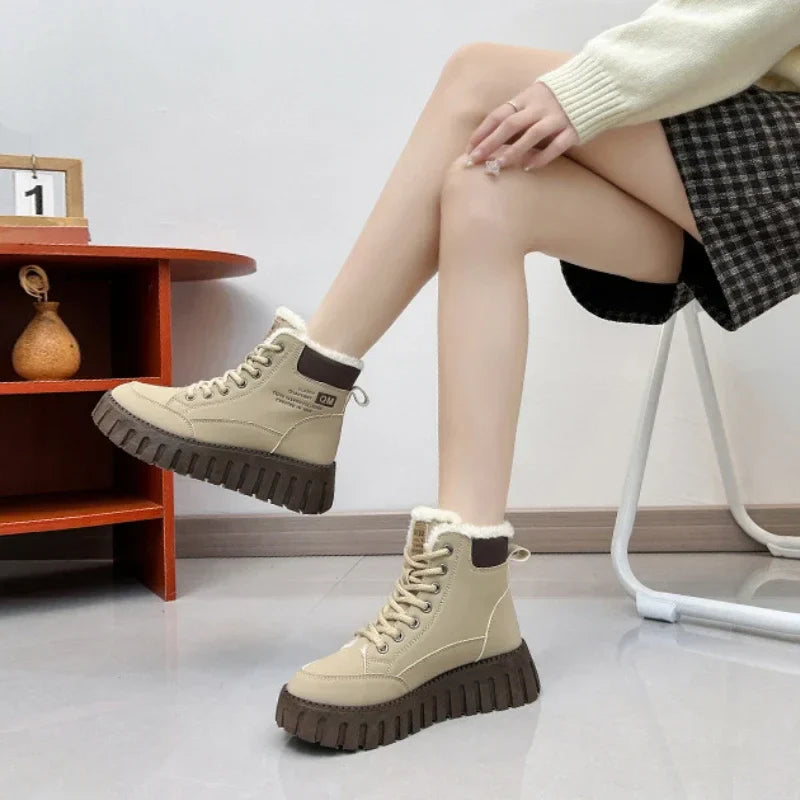 Women’s Platform Snow Boots 2024 – Casual Sports Skateboard Winter Shoes with Fur, Warm Ankle Sneakers
