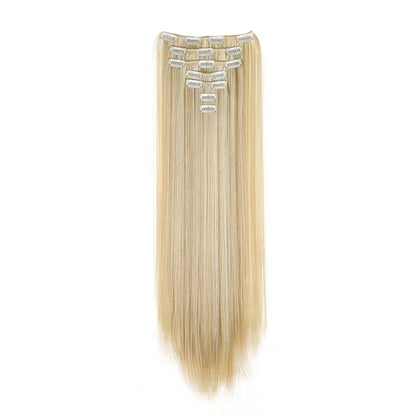 WIGSIN 24 Inch Synthetic Hair Extensions - 7PCS Long Straight Clip-In Hairpieces for Women in Black and Blonde Styles