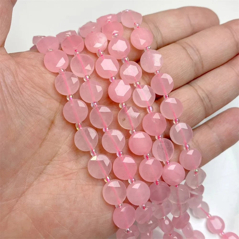 10mm Natural Gemstone Beads - Flat Round Faceted Crystal Jade Loose Beads for DIY Necklace & Bracelet Jewelry Making