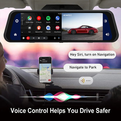 4K 2160P Dash Cam – Car DVR with CarPlay, Android Auto, Rearview Mirror Streaming, GPS, 5G WiFi, FM Radio, AUX