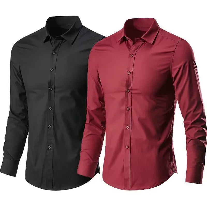 Men’s Wrinkle-Resistant Long Sleeve Shirt - Breathable Slim Fit Business Shirt for Spring & Autumn