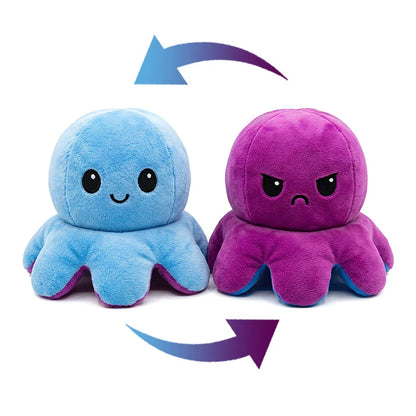 Double-Sided Octopus Plush Toy - Reversible Purple & Blue Flip Stuffed Animal with Embroidered Details