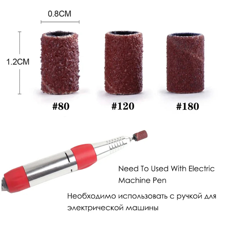 100/50PCS Sanding Cap Bands - 80/120/180 Grit Nail Drill Grinding Bits for Manicure & Pedicure Tools