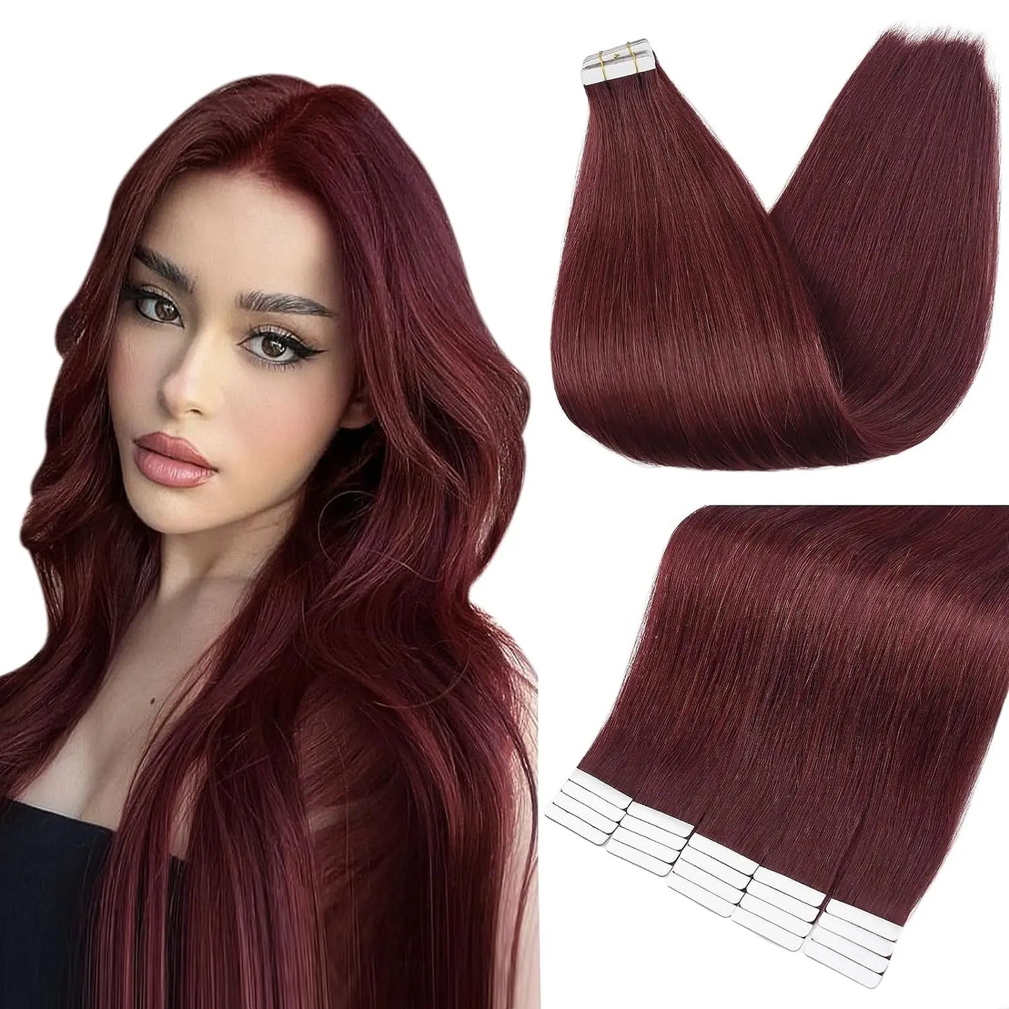 Full Shine Tape In Human Hair Extensions - 100% Remy Straight Hair Double Sided Silky Natural Tapes for Women