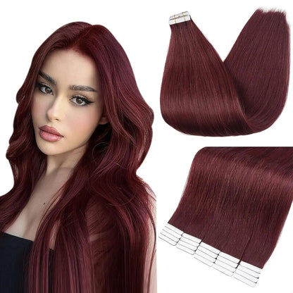 Full Shine Tape In Human Hair Extensions - 100% Remy Straight Hair Double Sided Silky Natural Tapes for Women