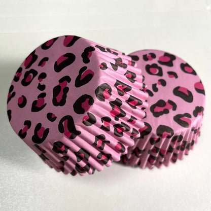 100PCS Animal Print & Pink Heart Cupcake Liners – Zebra, Leopard & Cow Pattern Muffin Baking Cups for Weddings & Parties