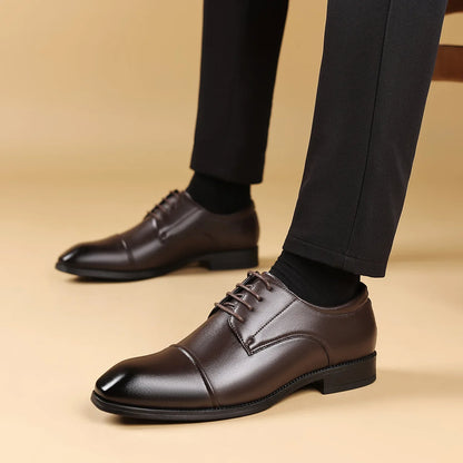 Men’s Classic Leather Oxford Shoes - Square Toe Three-Joint Business Office & Casual Dress Shoes