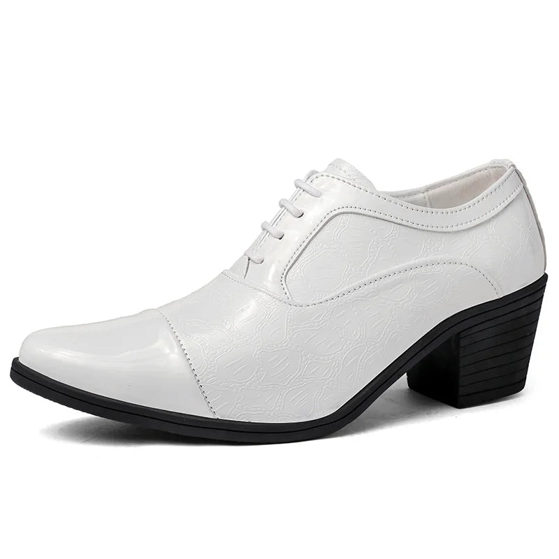 Luxury Red High Heel Men’s Dress Shoes - Pointed Toe Leather Moccasin Wedding Oxford Shoes