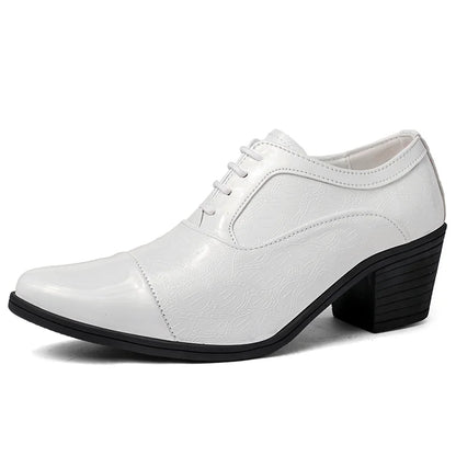 Luxury Red High Heel Men’s Dress Shoes - Pointed Toe Leather Moccasin Wedding Oxford Shoes