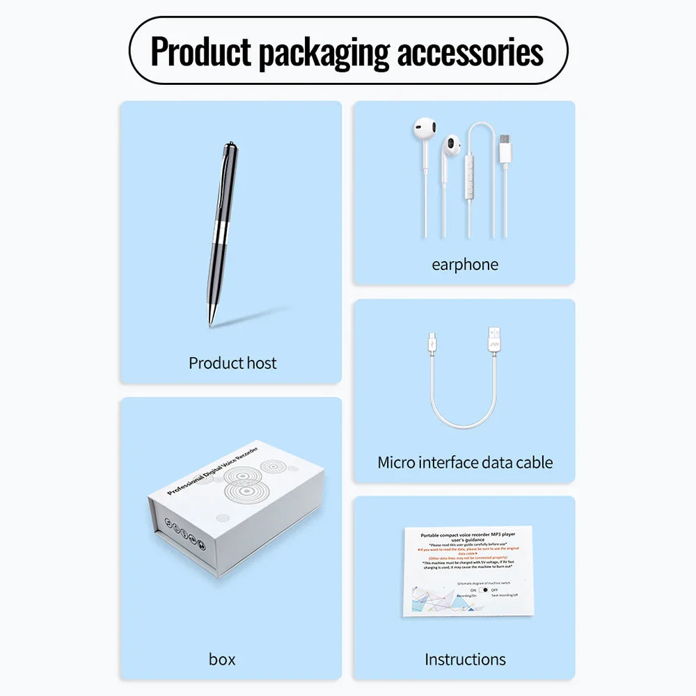 Digital Voice Recorder — 64GB/128GB Portable Professional Sound Dictaphone, Voice-Activated Audio Recording Pen & MP3 Player