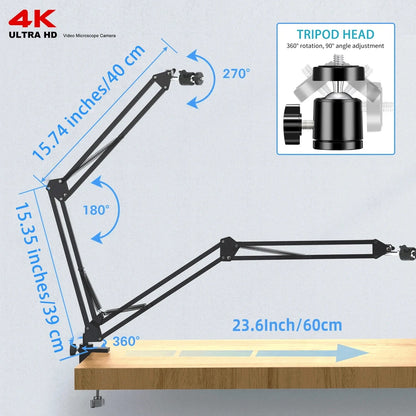 YIZHAN 4K Digital Microscope — Full HD HDMI VGA Industrial Camera with C-Mount, 150x Lens for Soldering & Phone Repair