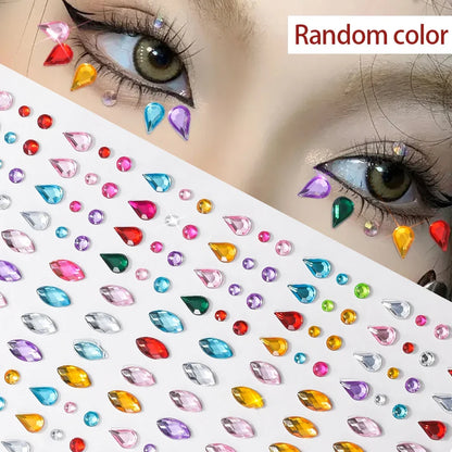 3D Holographic Teardrop Rhinestone Stickers - Self-Adhesive Crystal Diamond Face, Eye & Hair Decoration Tattoos