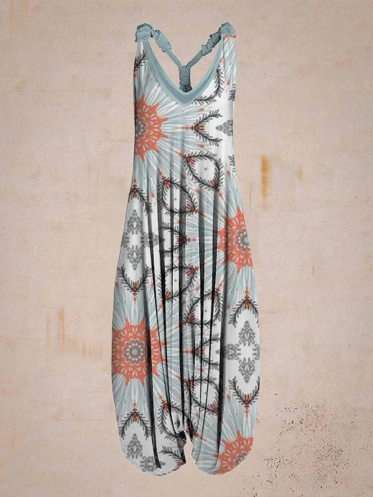 Bohemian Wide Leg Jumpsuit - Vintage Mandala Paisley Print Loose Fit Backless Women Harem Romper