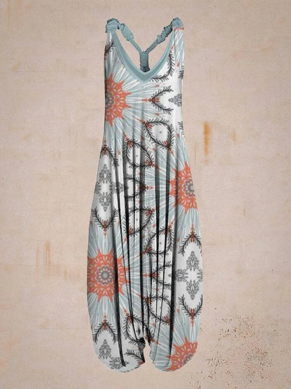 Bohemian Wide Leg Jumpsuit - Vintage Mandala Paisley Print Loose Fit Backless Women Harem Romper